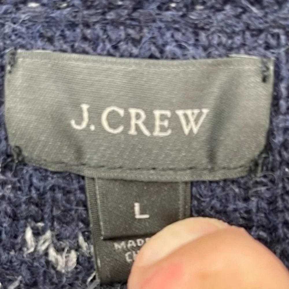 NWT J Crew‎ Men's Sweater Sz L Blue Gray Check Linen Wool Alpaca Long Sleeve